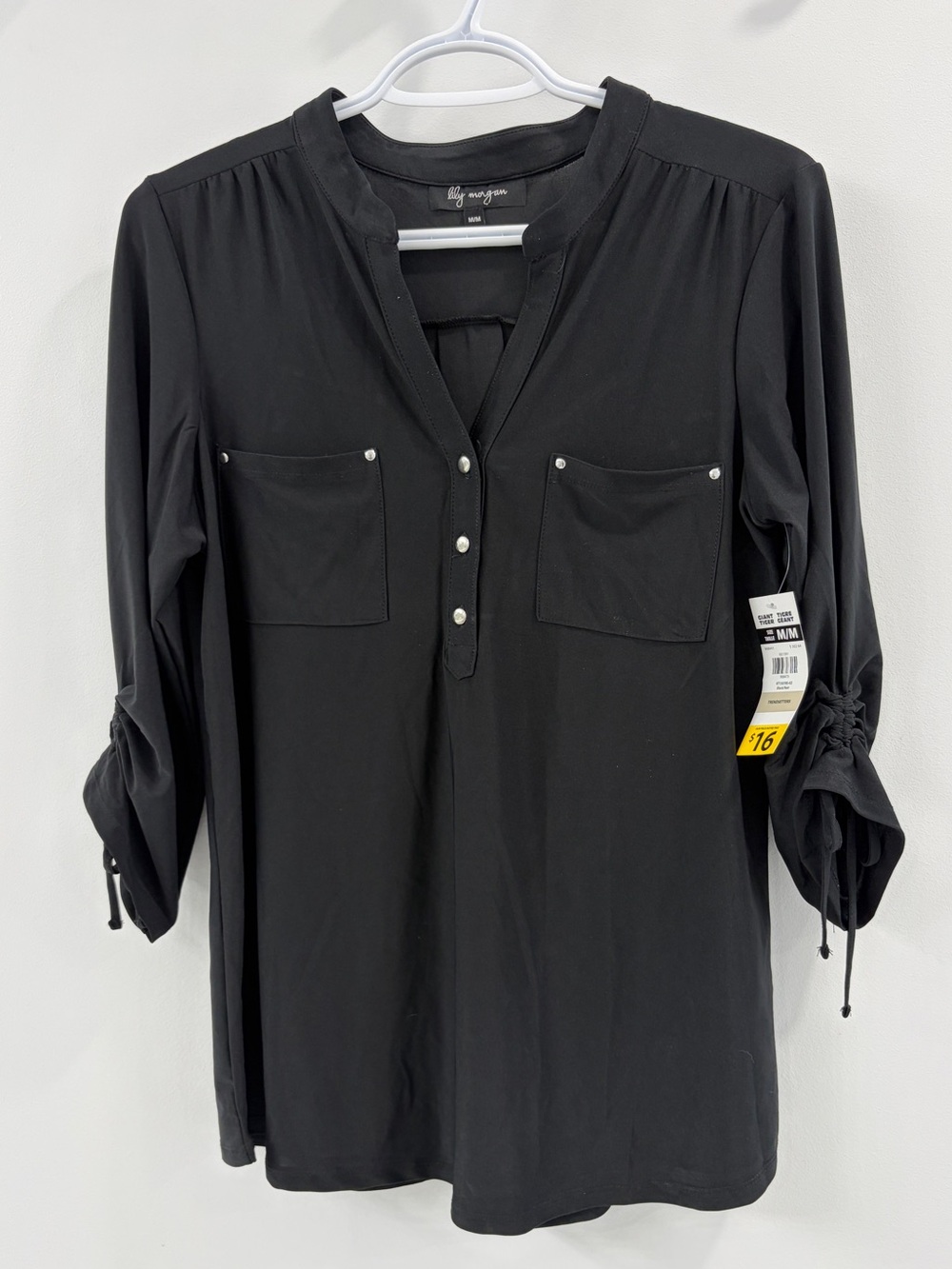 NWT Black Henley Tunic Top Blouse - Medium